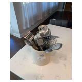 Stoneware Crock with Kitchen Utensils