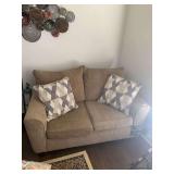 Upholstered Loveseat with Throw Pillows