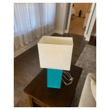 Turquoise Base Lamp with White Shade