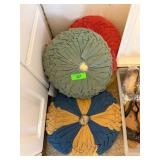 Three Fabric-Tufted Round Throw Pillows in Multico
