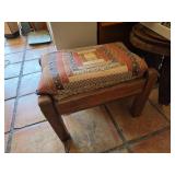 Wooden Footstool With Quilted Fabric Cushion