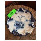 ATQ Flow Blue and White Porcelain Plate with Flora