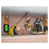 Five Handcrafted Wooden Figures and Donkey