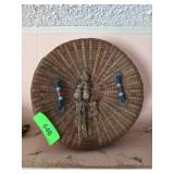 Round Woven Basket with Beaded Ornamentation