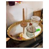 Lot with Gilded Oval Mirror Tray, Glass Containers
