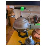 Three Metal Kettles Including Copper, Brass, and S