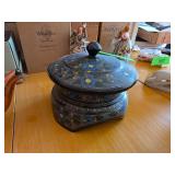 Hand-Painted Lidded Wooden Container with Floral M
