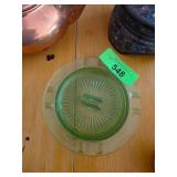 Green Uranium Glass Ashtray with Ribbed Design