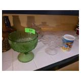 Glassware and Ceramics Including Green Pedestal Di