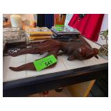 Hand-Carved Wooden Goldfish Sculpture with Flowing