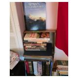 Bookshelf and Box Lot Featuring Various Topics