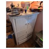 White Wicker Drawer Cabinet With Glassware, Kitche