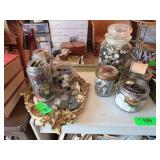 Glass Jars Containing Buttons and Sewing Notions