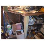 Wooden Table with Contents Including Various Tools