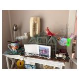 Decorative Metal Birdcage and Assorted Decor Items