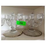 Etched Glass Two-Light Candleholders with Floral D