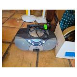 Household Items Including Radio, Glass Bowl and Po