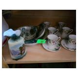 Ceramic Tableware with Landscape and Floral Design