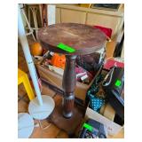 Wooden Pedestal Table with Round Top and Fluted Ba