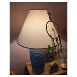 Blue Textured Ceramic Table Lamp with White Shade
