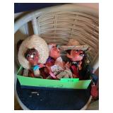 Handcrafted Puppets in Box with Straw Hats