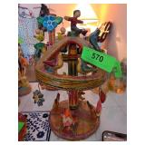 Handcrafted Painted Wooden Carousel With Birds and