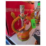 Colorful Mexican Folk Art Candle Holder with Bird
