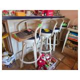 Four Wicker and Rattan Swivel Bar Stools with Cush