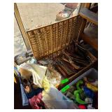 Wicker Basket With Assorted Craft Supplies and Mat