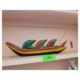 Hand-Painted Wooden Figurines: Frogs in Boat, Rabb