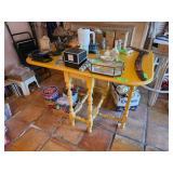 Yellow Wood Drop-Leaf Table With Turned Legs