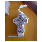 Waterfordï¿½ Glass Cross Ornament With Red and Silve
