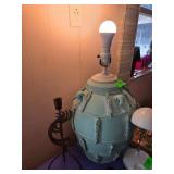 Turquoise Ceramic Table Lamp with Decorative Relie