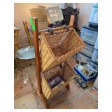 Wooden Stand With Two Woven Basket Organizers