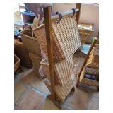 Wooden Stand with Three Wicker Storage Baskets