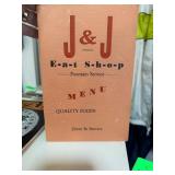 J & J Eat Shop Menu with Fountain Service and Driv