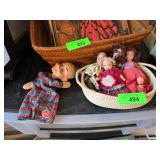 Dolls and Hand Puppet with Woven Basket