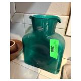 Blenko Handcraft Green Glass Vase with Wide Mouth