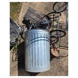 Galvanized Steel Trash Can with Assorted Scrap Met