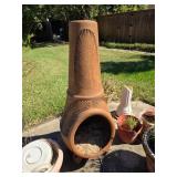 Terracotta Clay Chiminea With Decorative Carving
