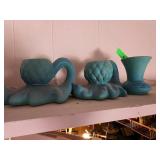 Van Briggle Blue Ceramic Pieces with Textured Desi