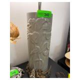 Tall Gray Ceramic Lamp with Floral Relief Design a