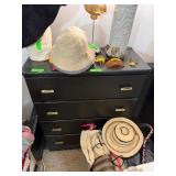 Black Wooden Three-Drawer Dresser with Brass Handl