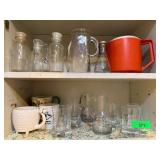 Glassware, Mugs, and Plastic Pitcher