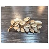 Coro Gold-Tone Leaf and Faux Pearl Brooch