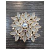 Gold-Tone Floral Brooch with Frosted Glass and Rhi