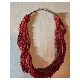 Multi-Strand Red Beaded Necklace With Lobster Clas