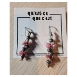 Sterling Silver Beaded Earrings with Pink Stone Ac