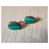 Sterling Silver Oval Malachite Stud Earrings with