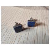 Sterling Silver and Lapis Lazuli Square Stud Earri